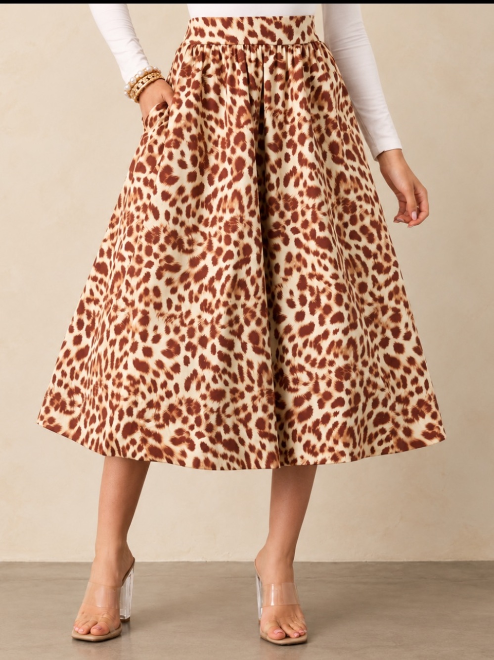 NWT Prosperina Erica Brown Leopard Print A-Line Midi Skirt XS